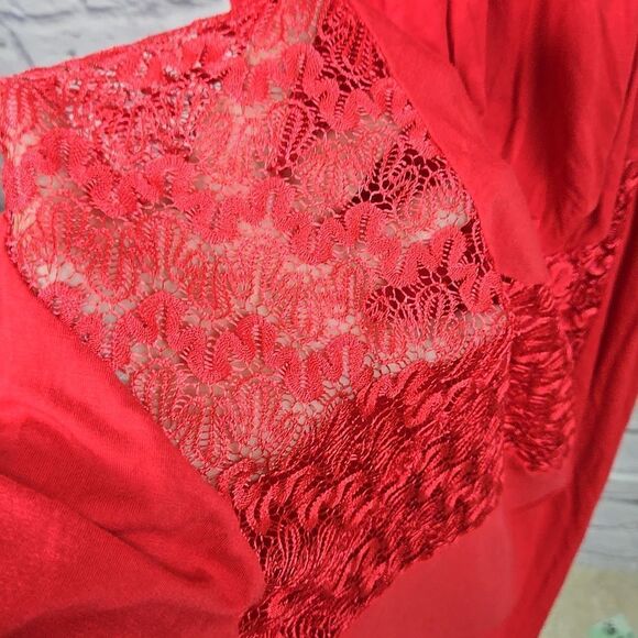 Finn & Clover Red Lace Maxi Dress Sleeveless Sheer Chevron Panel Bohemian Casual - Picture 6 of 10